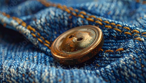 Closeup of denim button detail.