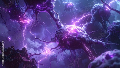 Neuron Cell Electric Pulse Purple Lightning.