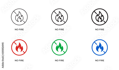 Schilderij op canvas No Fire Line Icon Set for Fire Prohibition, Safety Regulations, Hazard Preventio
