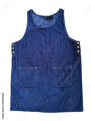 Fotografía Vintage blue corduroy jumper dress featuring a sleeveless pinafore style design,