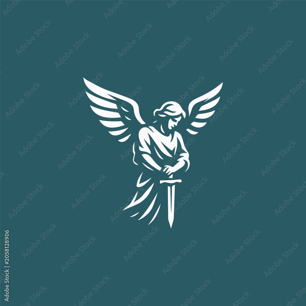 Naklejka premium Victorious Angel With Sword Logo