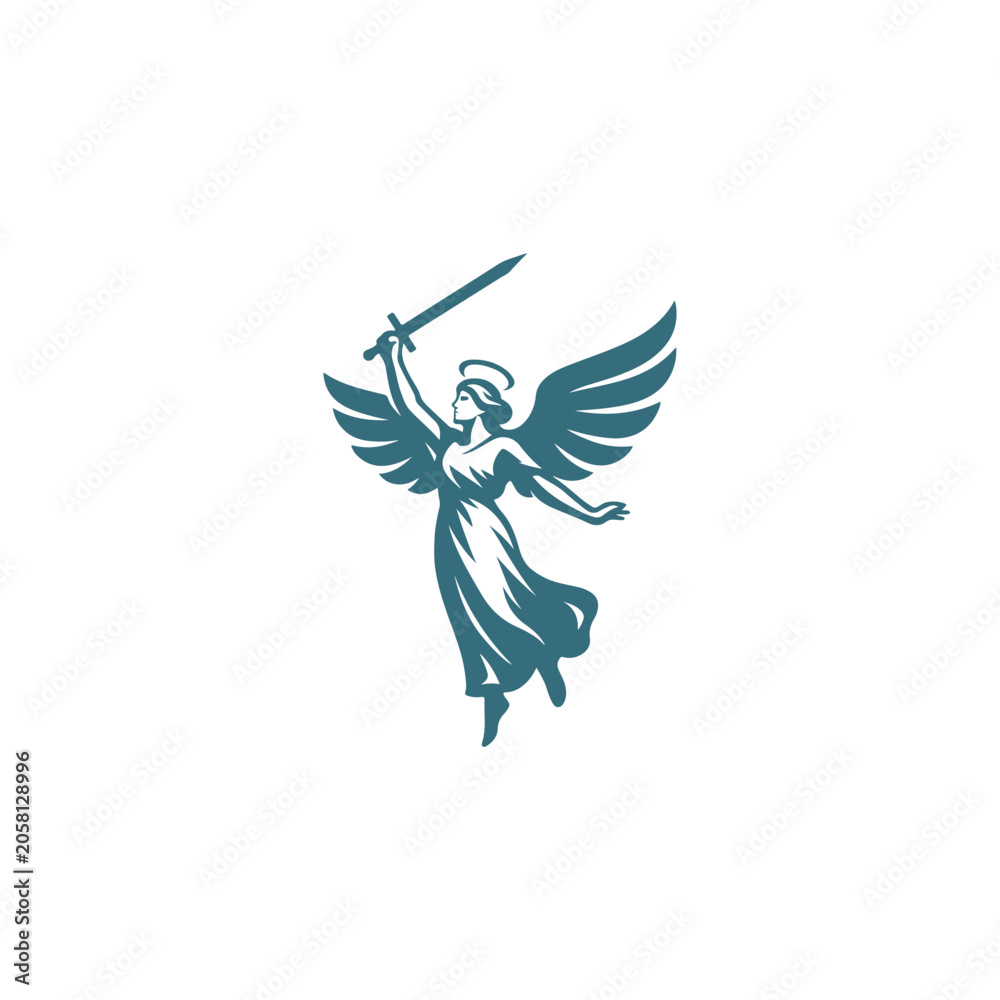 Naklejka premium Victorious Angel With Sword Logo