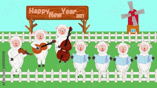 令和九年の新年を祝ってコンサートを開催している羊の動画。