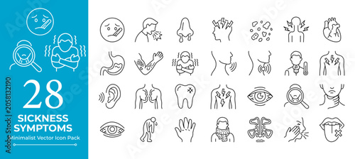 Sickness Symptoms Line Icon Set Editable Stroke Vector