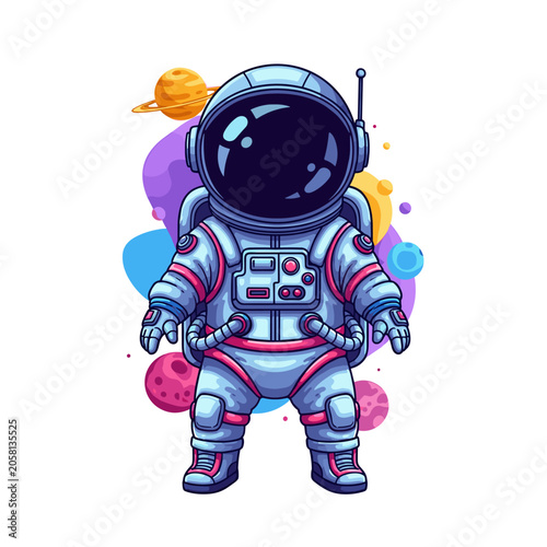 Cute Astronaut Vector Illustration Colorful Space Background Mascot Design