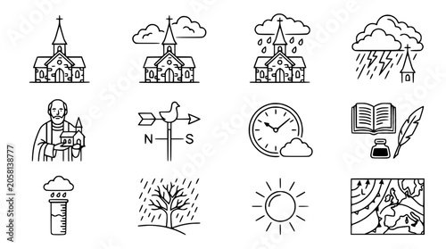 Konstfotografi Church Weather Icons: Religion, Storms, Forecast, Time, Seasons, Meteorology