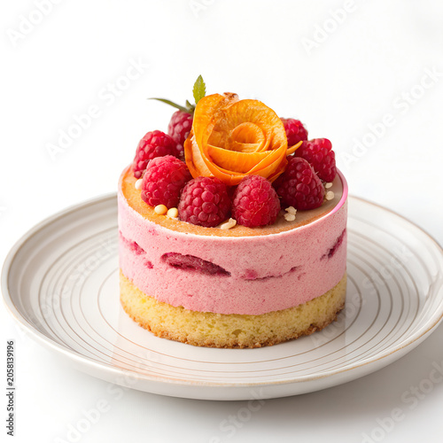 Delicious pink dessert, raspberry cake, sweet pastry, dessert food isolated on White Background