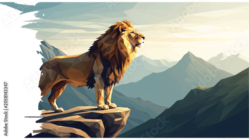 Konstfotografi Lion Standing on Rock Formation.