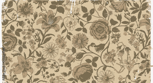 Fotografie Vintage Floral Pattern with Textured Paper Background
