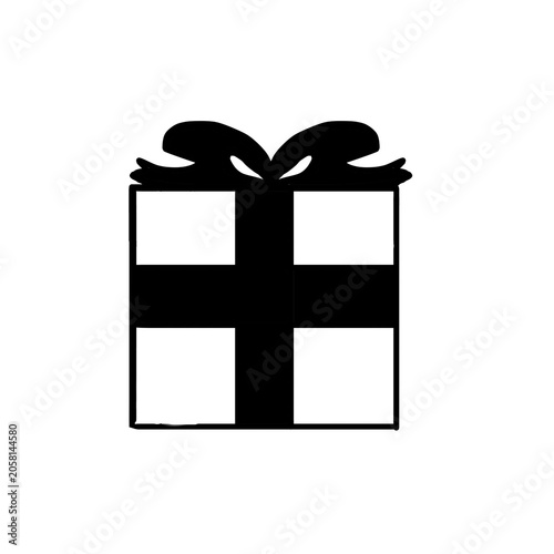 Black and white minimal gift box icon illustration isolated on white background.