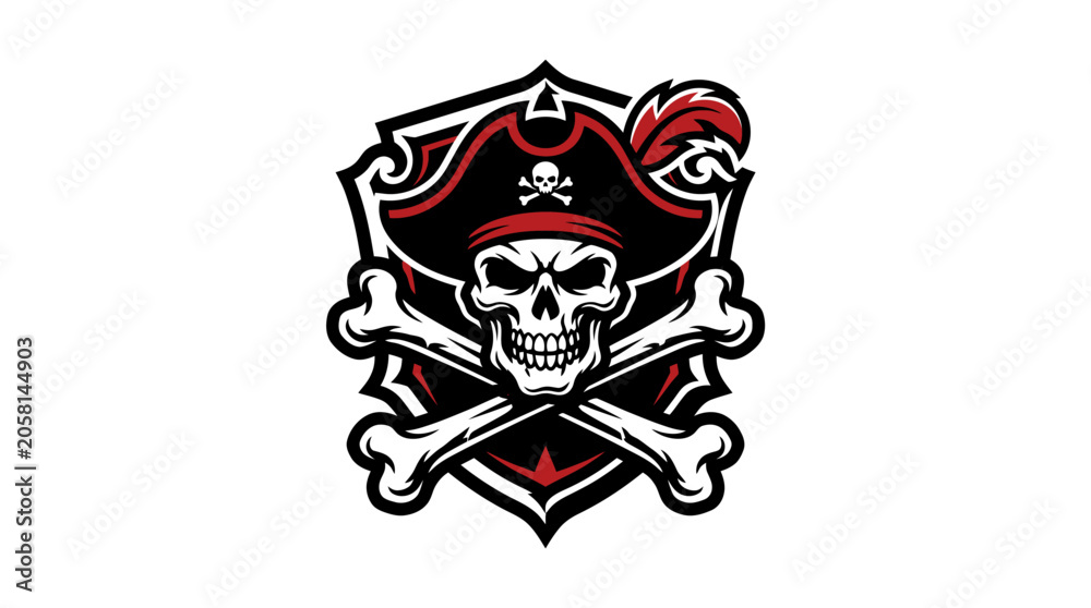 Obraz premium Pirate Skull Emblem with Crossbones and Feathered Hat