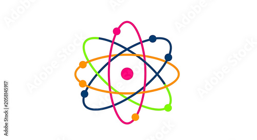 Abstract colorful atom symbol illustration representing science and molecular structure with molecular chemistry particle colorful research scientific education abstract innovation technology