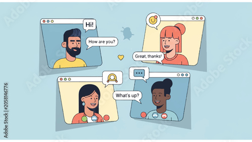People chatting on computer screens.