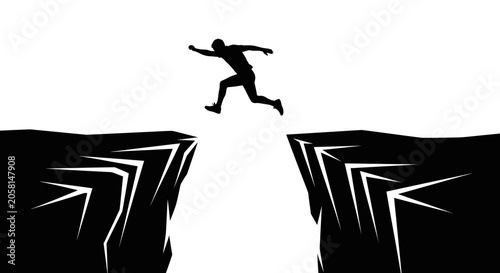 Man Leaping Across Deep Chasm.