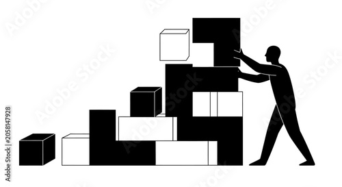 Man Building Blocks Silhouette.