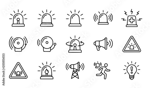 Emergency Siren and Alert Light Thin Line Icon Set Vector EPS 10