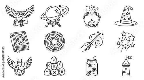 Foto Magic and Fantasy Icons: Wizardry, Alchemy, Astrology, and Enchantment Symbols