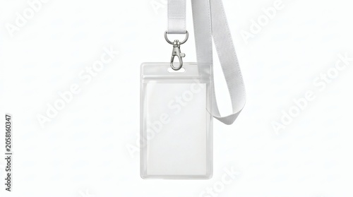 Blank White Badge Holder Mockup Front Facing Isolated Pure Background Plastic Fabric Details