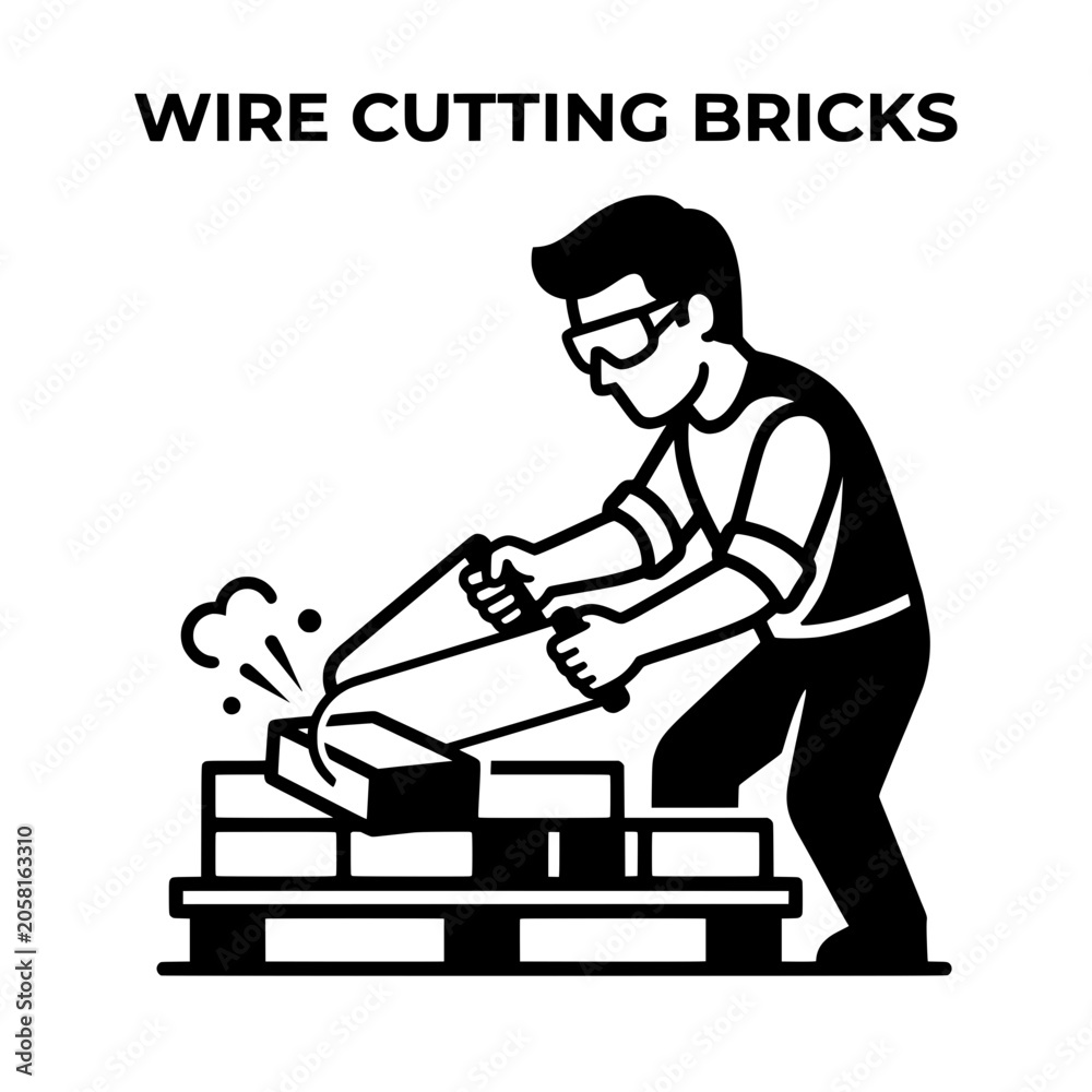 Naklejka premium Person Cutting Bricks with Wire in Construction Work.