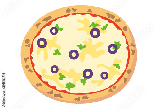 オリーブとチーズのピザのイラスト03