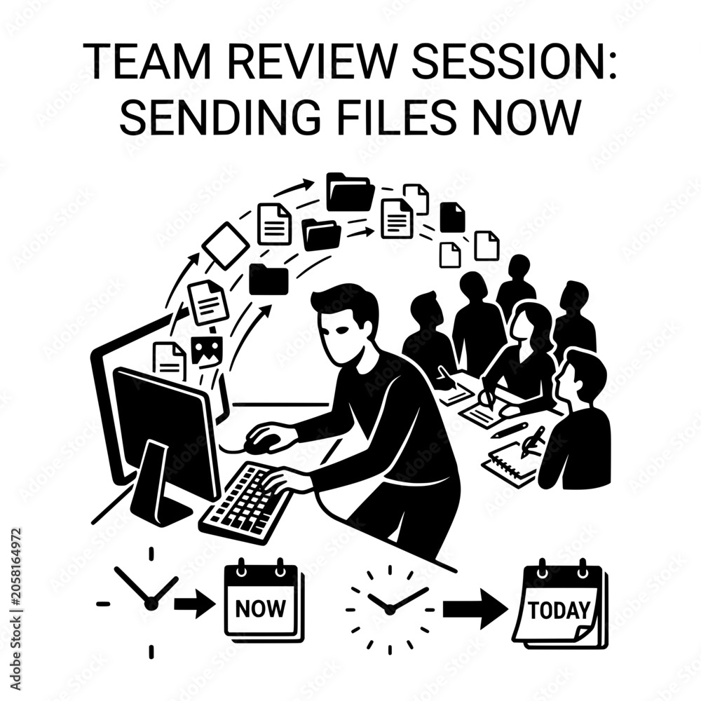 Fototapeta premium Team Review Session with File Sending and Collaboration.