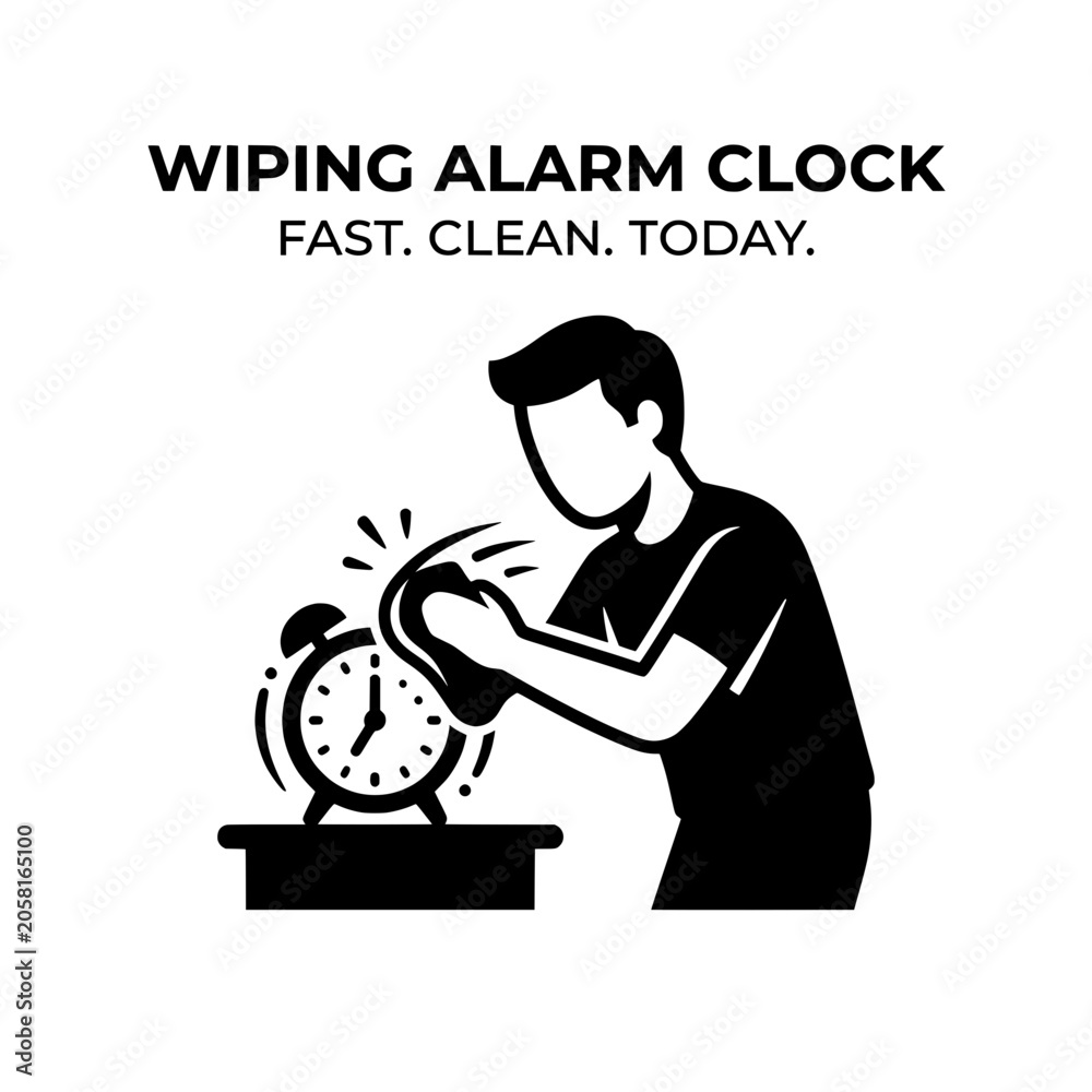 Naklejka premium Wiping Alarm Clock Handheld Cleaning Illustration.