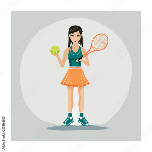 Female tennis player holding racket and ball illustration