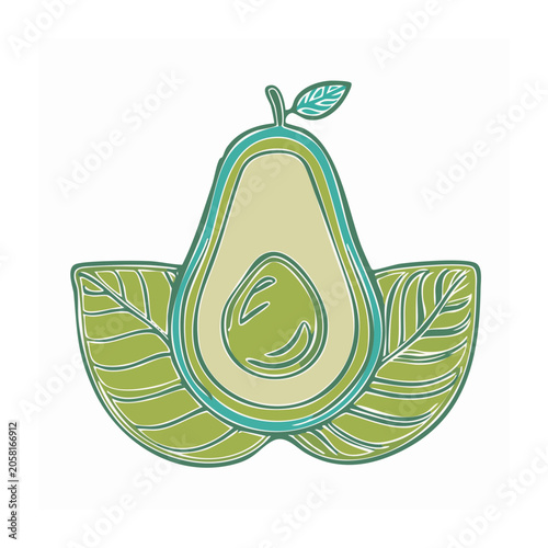 Flat design avocado with leaves and pit