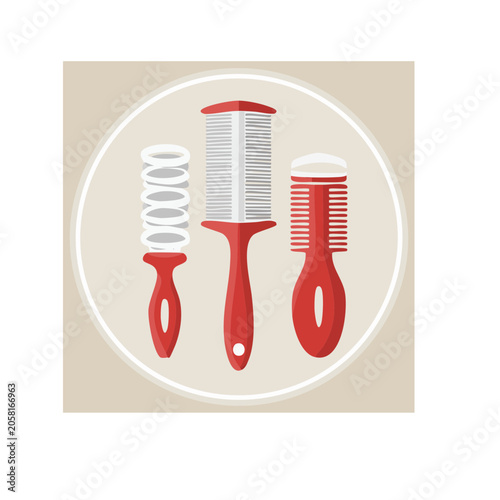 Flat Design Hairbrushes and Comb Illustration