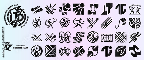 Quadro su tela International Tennis Day Logo Set and Abstract Sports Icons