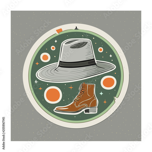 Western cowboy hat and boot flat illustration