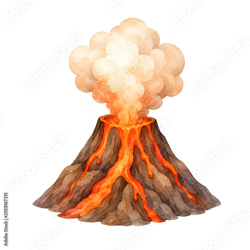 Cute Baby Dinosaur Watercolor Clipart Set with Dino Eggs, Fossil, Footprints and Volcano