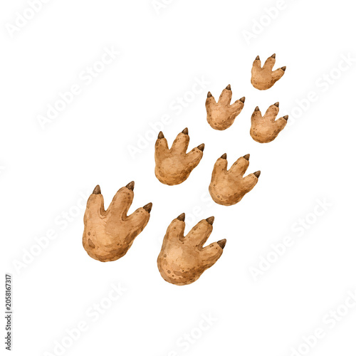Cute Baby Dinosaur Watercolor Clipart Set with Dino Eggs, Fossil, Footprints and Volcano