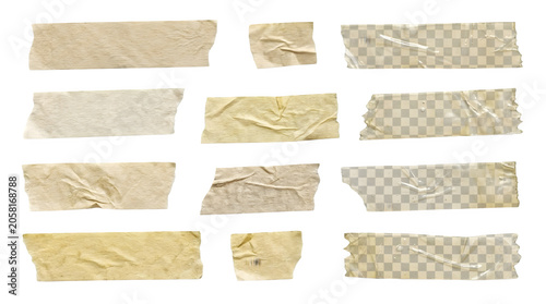 Set of various adhesive tape strips isolated on transparent background