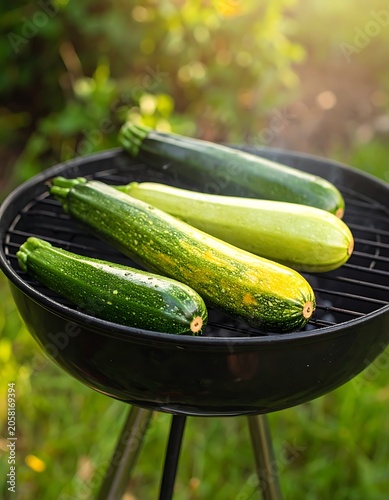 Grilled zucchinis on a round barbecue