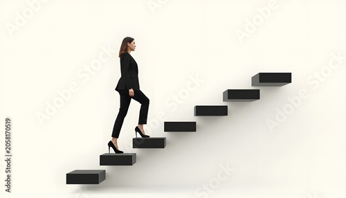 businesswoman walking on stairs. Leadership and career development concept