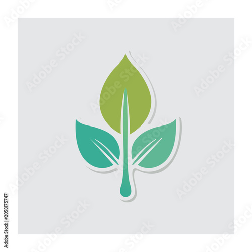 Flat design leaf icon with stem