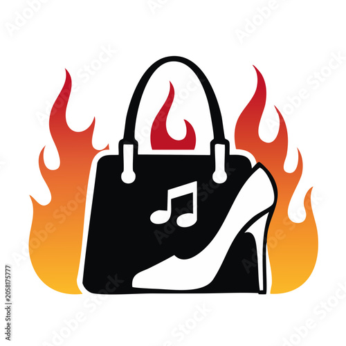 Handbag and High Heel with Music Note and Flames Icon