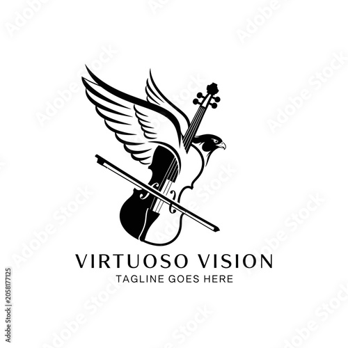 Photos Elegant musical brand identity combining avian grace with classical instruments for orchestral, symphony, or music education companies