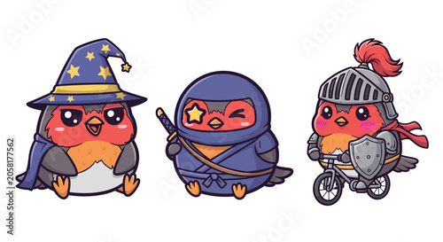 Cute Bird Characters in Fantasy Costumes.