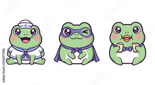 Cartoon Frogs in Different Costumes and Outfits.