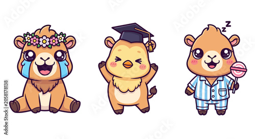 Cute Cartoon Lions in Different Outfits and Poses.