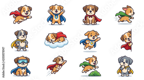Photos Cute cartoon dogs as superheroes flying.