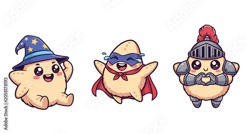 Cute Cartoon Characters in Fantasy Costumes.