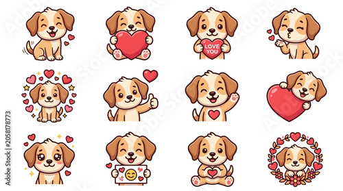 Konstfotografi Cute dog stickers with hearts.