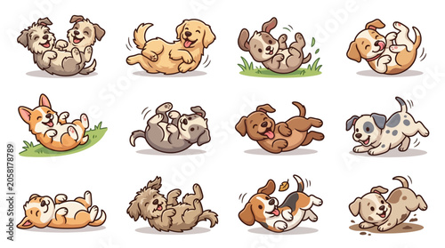 Cute cartoon dogs playing happy animals.