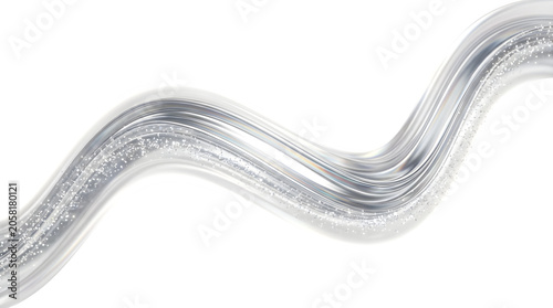 Abstract silver wave with glitter particles isolated on transparent background