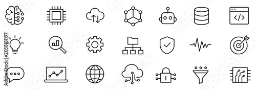 artificial intelligence line icon set. editable stroke for artificial intelligence line icon containing brain, technology, robotic, automation,