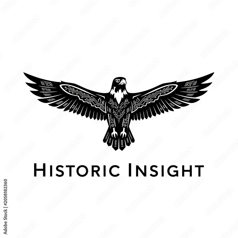Fototapeta premium Strong predatory bird emblem symbolizing vision, freedom, and strength, offering a classic and impactful visual for professional corporate branding.