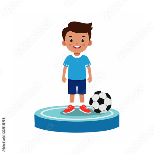 Cartoon boy standing with soccer ball